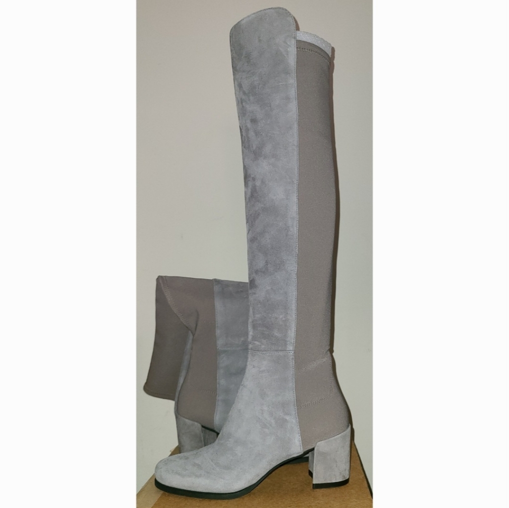 Stuart Weitzman Sz 4 Over-The-Knee Grey Suede Stretch Otk Boots